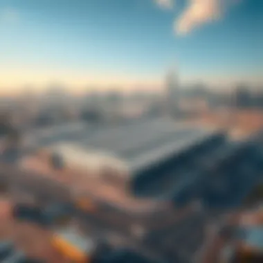 Strategic Location within Dubai's Thriving Trade Environment Aerial view of the Al Ghurair Warehouse Complex in the context of Dubai's skyline