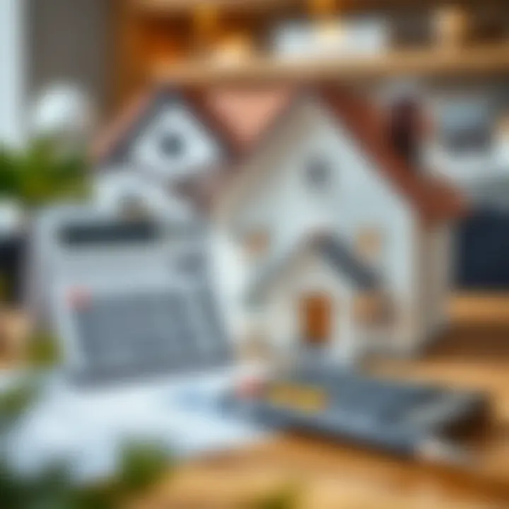 Calculator and house model showcasing loan assessment