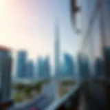 Visual representation of a Dubai skyline with financial overlay