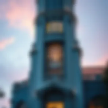 Architectural details of the City Gate Tower highlighting its design elements