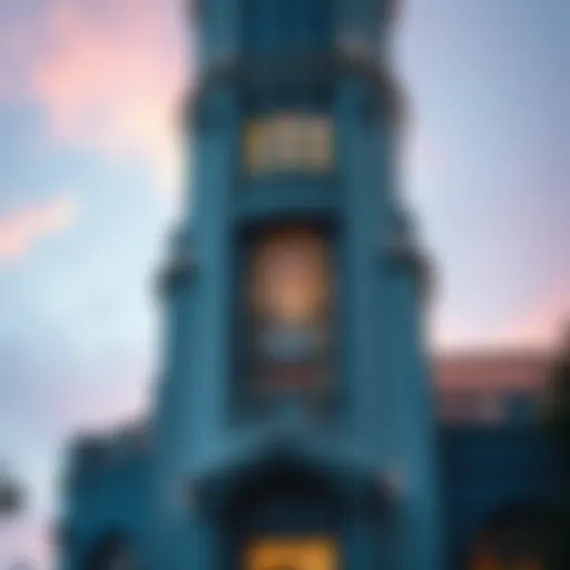 Architectural details of the City Gate Tower highlighting its design elements