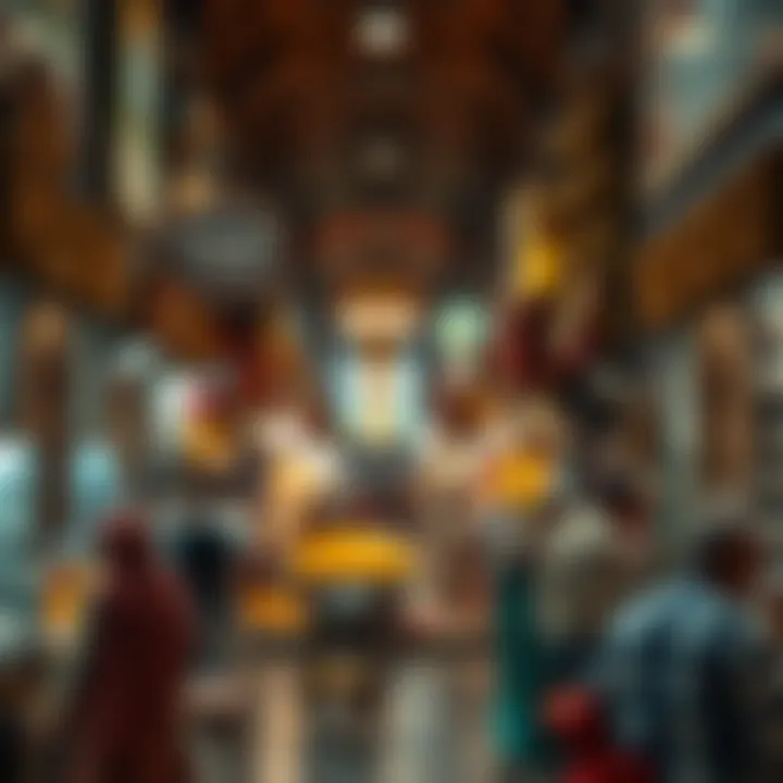 A bustling market scene showcasing lively trade