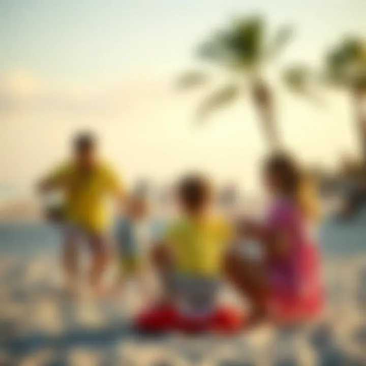 Families enjoying recreational activities at a beach park