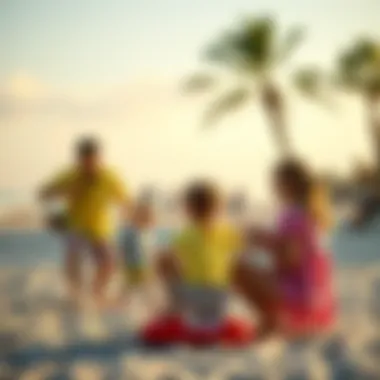 Families Engaging in Activities Families enjoying recreational activities at a beach park