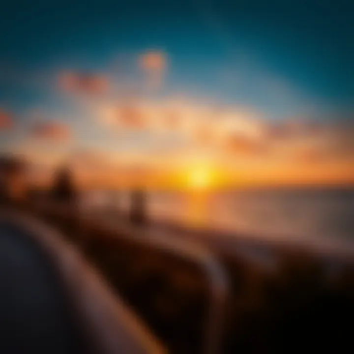 Scenic sunset over a beach park's coastline
