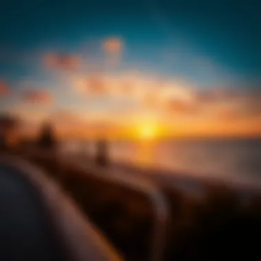 Scenic Sunset Over Beach Park Scenic sunset over a beach park's coastline