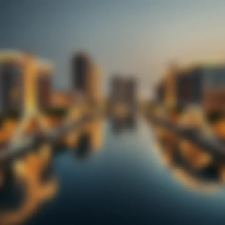 Panoramic view of Dubai Canal with luxury developments along its banks