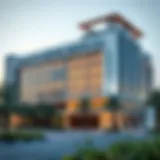 The modern exterior of Emirates Hospital Jumeirah showcasing its architectural elegance