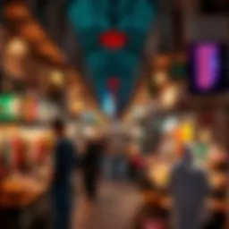 A vibrant scene of Souk Naif bustling with shoppers and vendors, showcasing its lively atmosphere