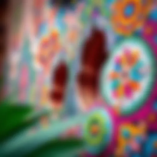 A close-up of intricate Tamani Arts artwork showcasing vibrant colors and patterns
