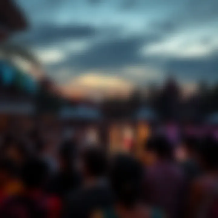 Crowd enjoying cultural performances at dusk