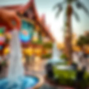 Artistic representation of Global Village's diverse attractions