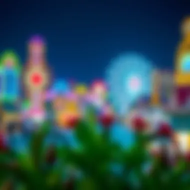 Colorful display of lights and attractions during the night at Global Village