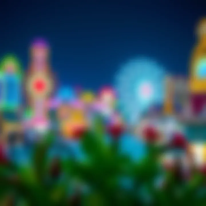 Colorful display of lights and attractions during the night at Global Village