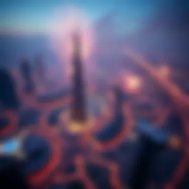 Aerial Perspective of Dubai Celebrations Aerial view of Dubai's famous landmarks during New Year celebrations