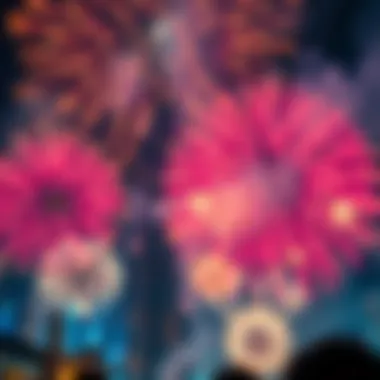 Fireworks Over Burj Khalifa Close-up of fireworks exploding in vibrant colors over the Burj Khalifa