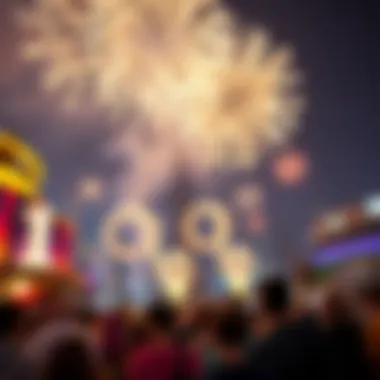Celebration Atmosphere in Dubai Crowd enjoying the New Year fireworks display in Dubai