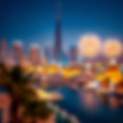Stunning nighttime skyline of Dubai illuminated by fireworks