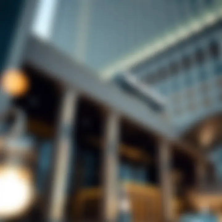 Architectural details of Paramount Hotel's exterior