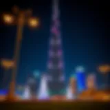 A breathtaking view of the Burj Khalifa during Eid celebrations, illuminated with vibrant colors.