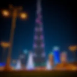 A breathtaking view of the Burj Khalifa during Eid celebrations, illuminated with vibrant colors.