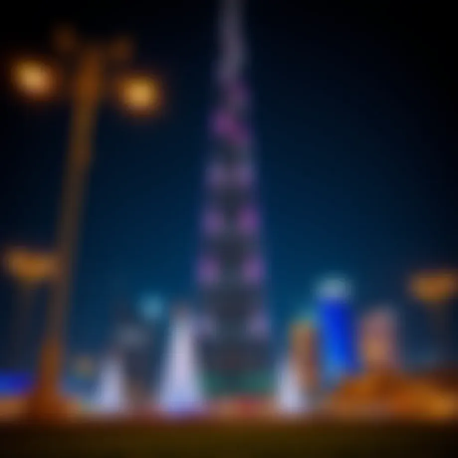 A breathtaking view of the Burj Khalifa during Eid celebrations, illuminated with vibrant colors.