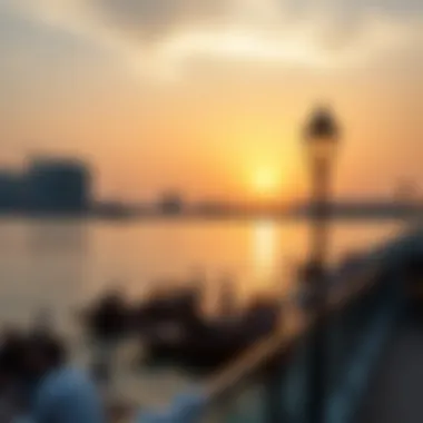 Sunset Serenity at Dubai Creek The tranquil beauty of Dubai Creek at sunset, offering a perfect setting for relaxation during Eid.