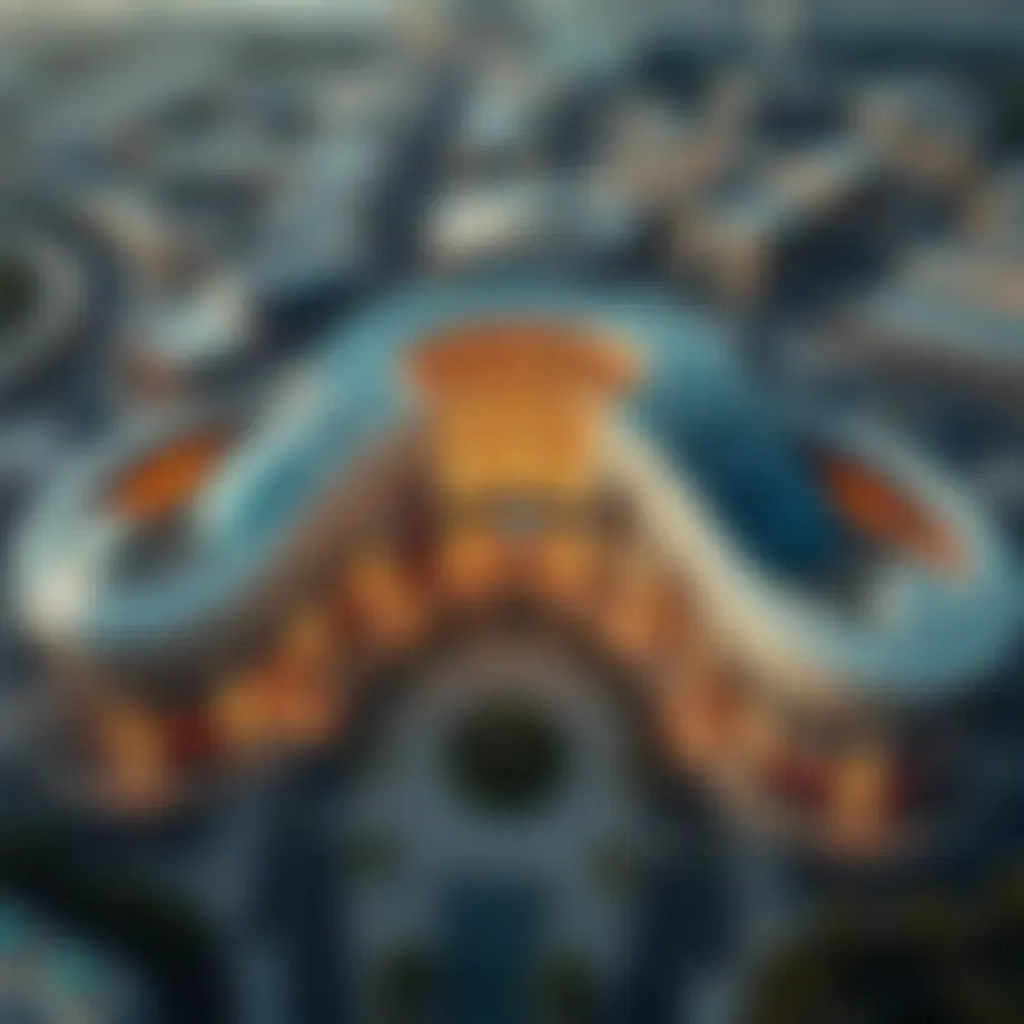 Aerial view of the largest shopping destination in the Middle East showcasing its architectural design.