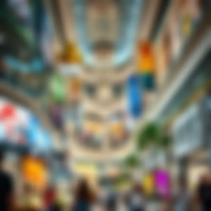 Vibrant interior of the mall featuring various retail outlets and shoppers enjoying their experience.