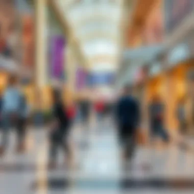 Consumer Engagement at Shopping Destinations Foot traffic outside a popular mall showcasing consumer engagement