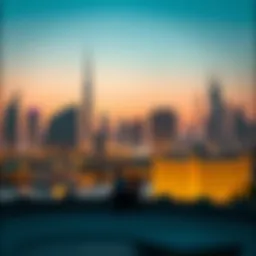 A serene view of Dubai's skyline at dawn with the first light of Fajr illuminating the buildings
