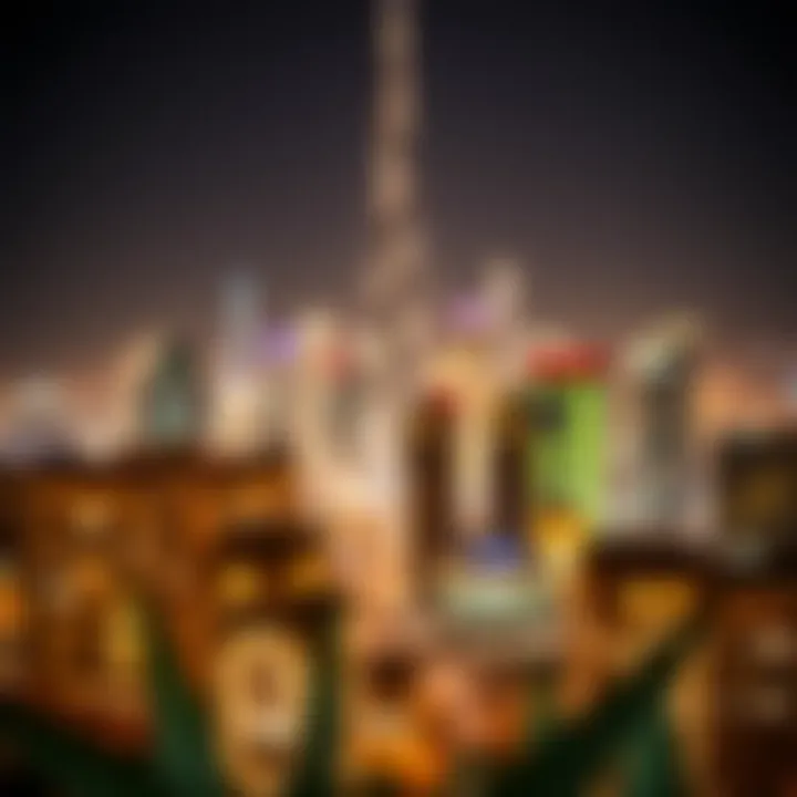 A view of illuminated Dubai skyline during Ramadan