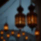 An intricate Ramadan lantern casting shadows