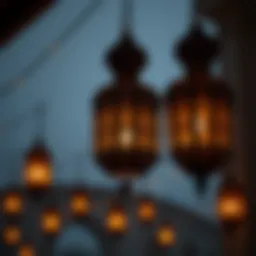 An intricate Ramadan lantern casting shadows
