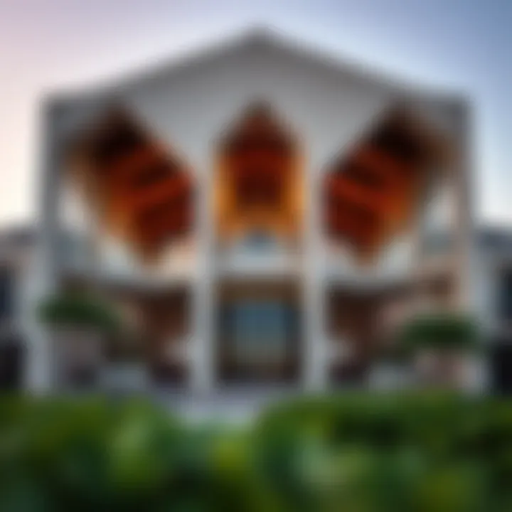 Close-up of the unique architectural features of the Yas Golf Links clubhouse